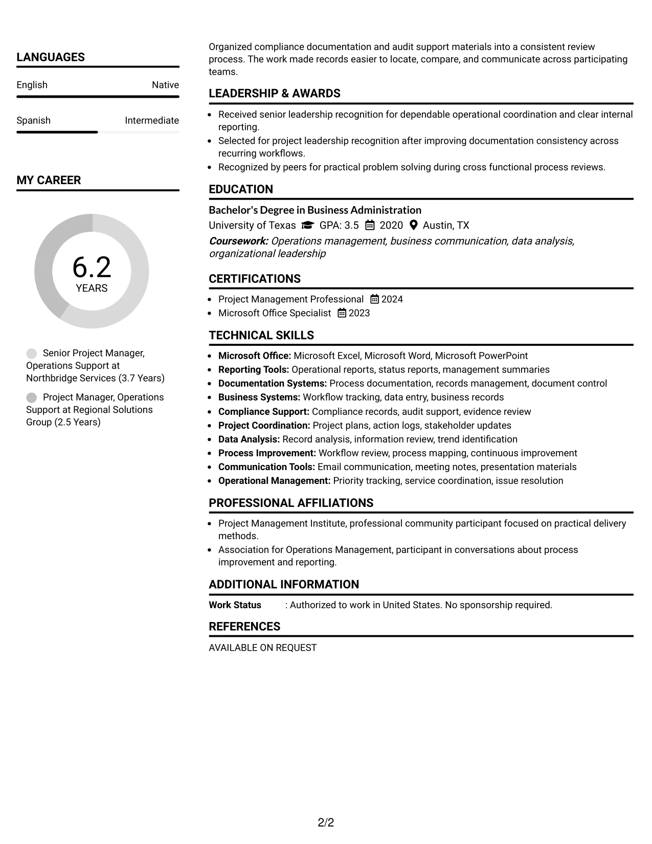 Resume Example Page 2