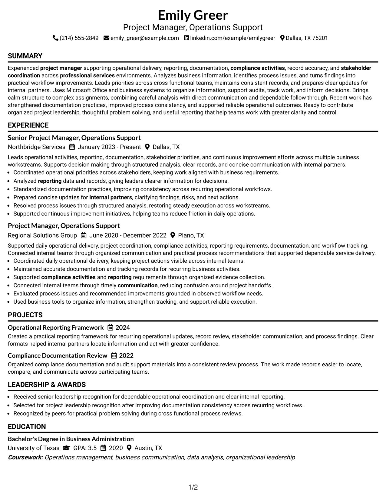 Resume Example Page 1