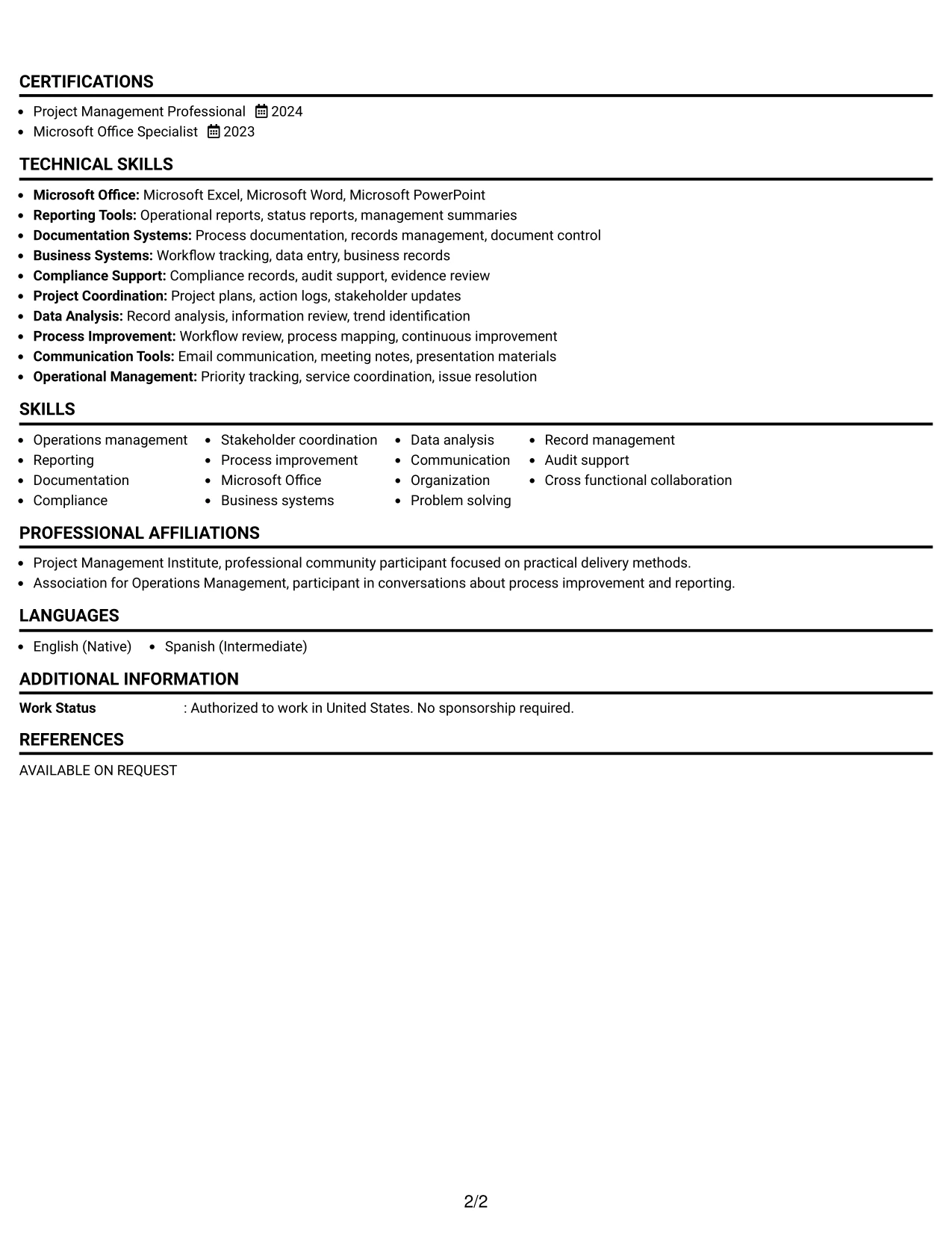 Resume Example Page 2
