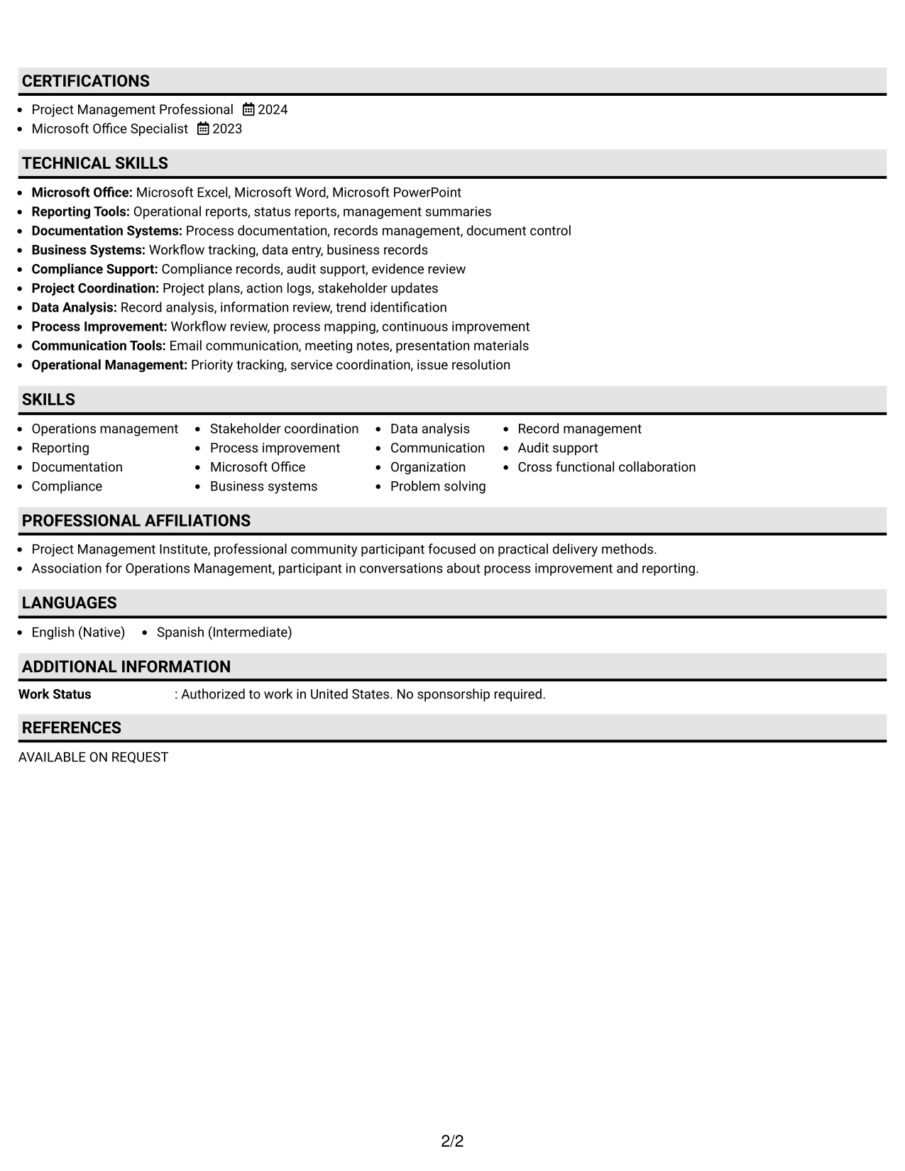 Resume Example Page 2