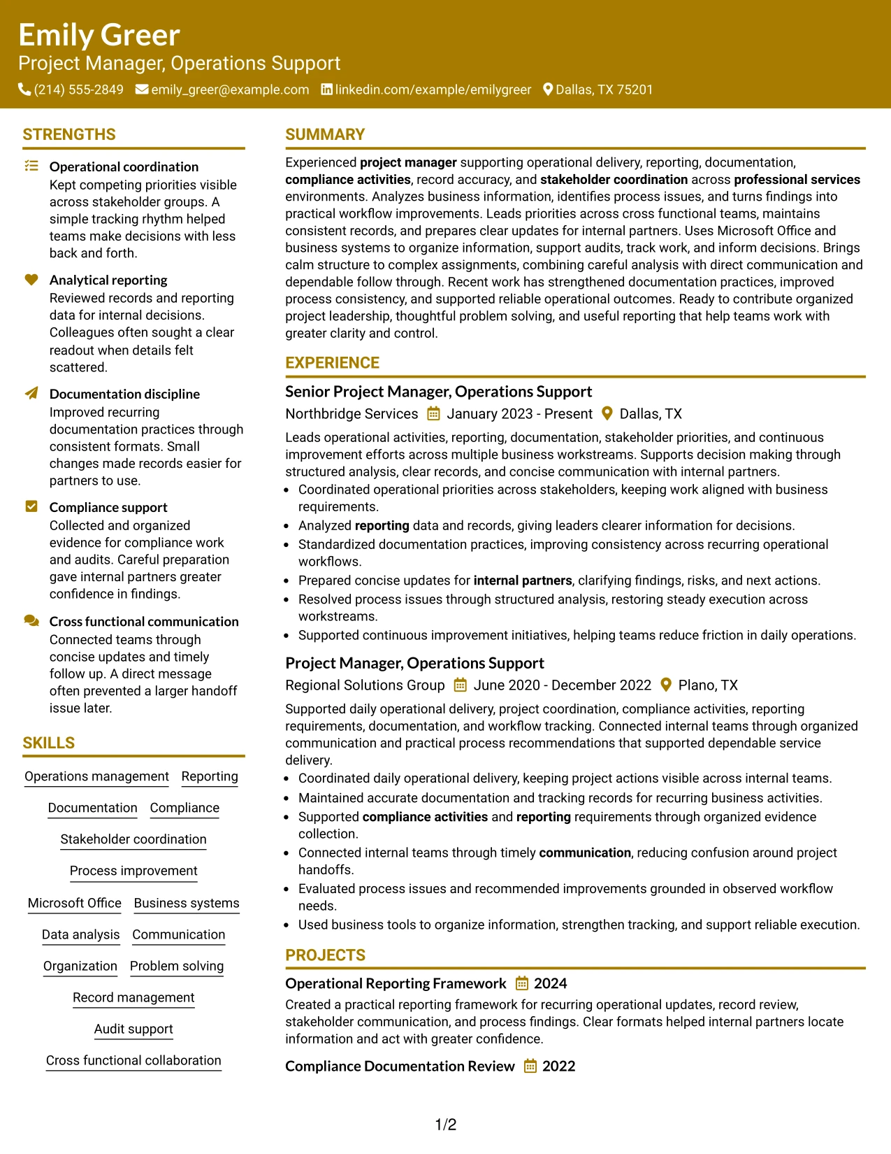 Resume Example Page 1