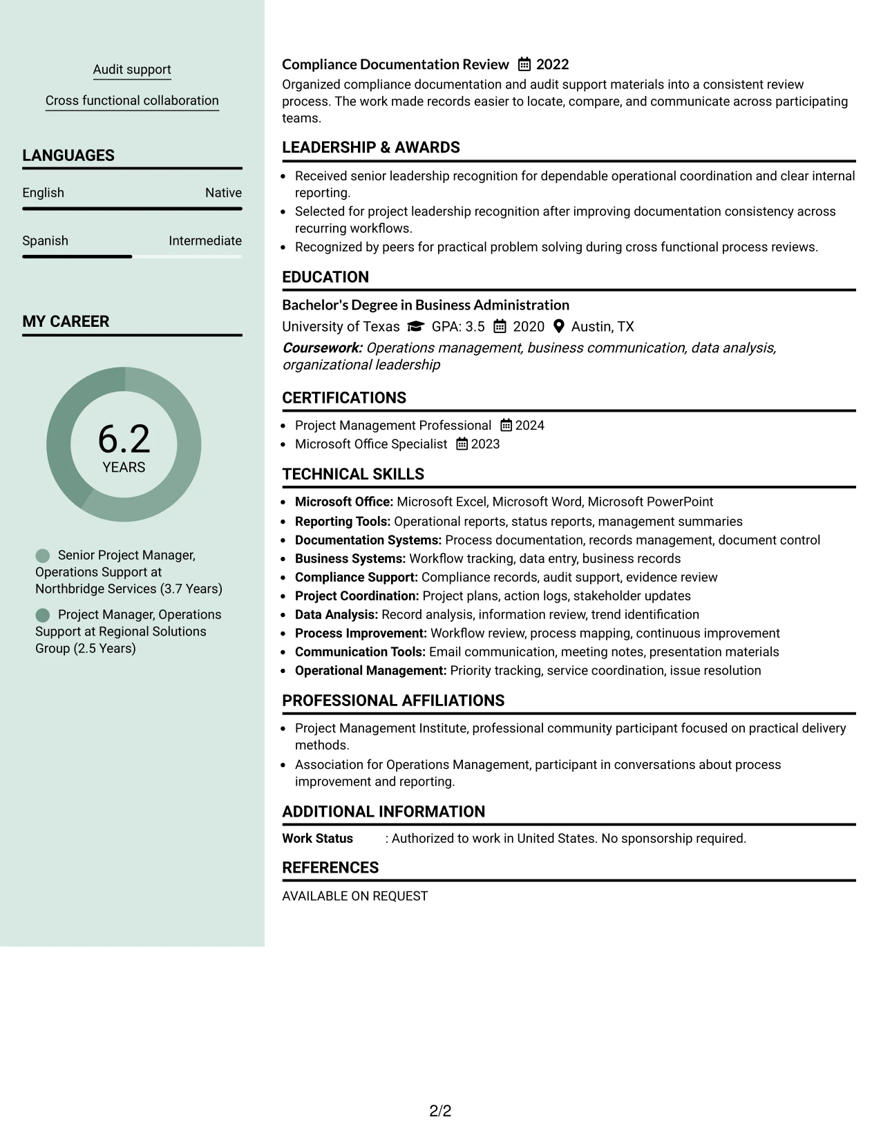 Resume Example Page 2