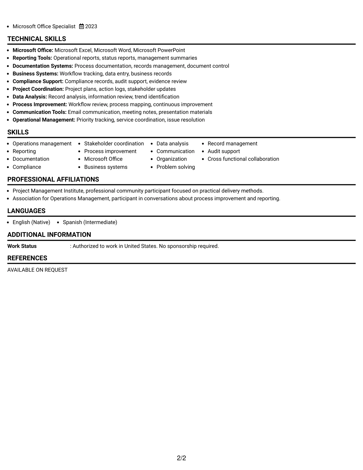 Resume Example Page 2