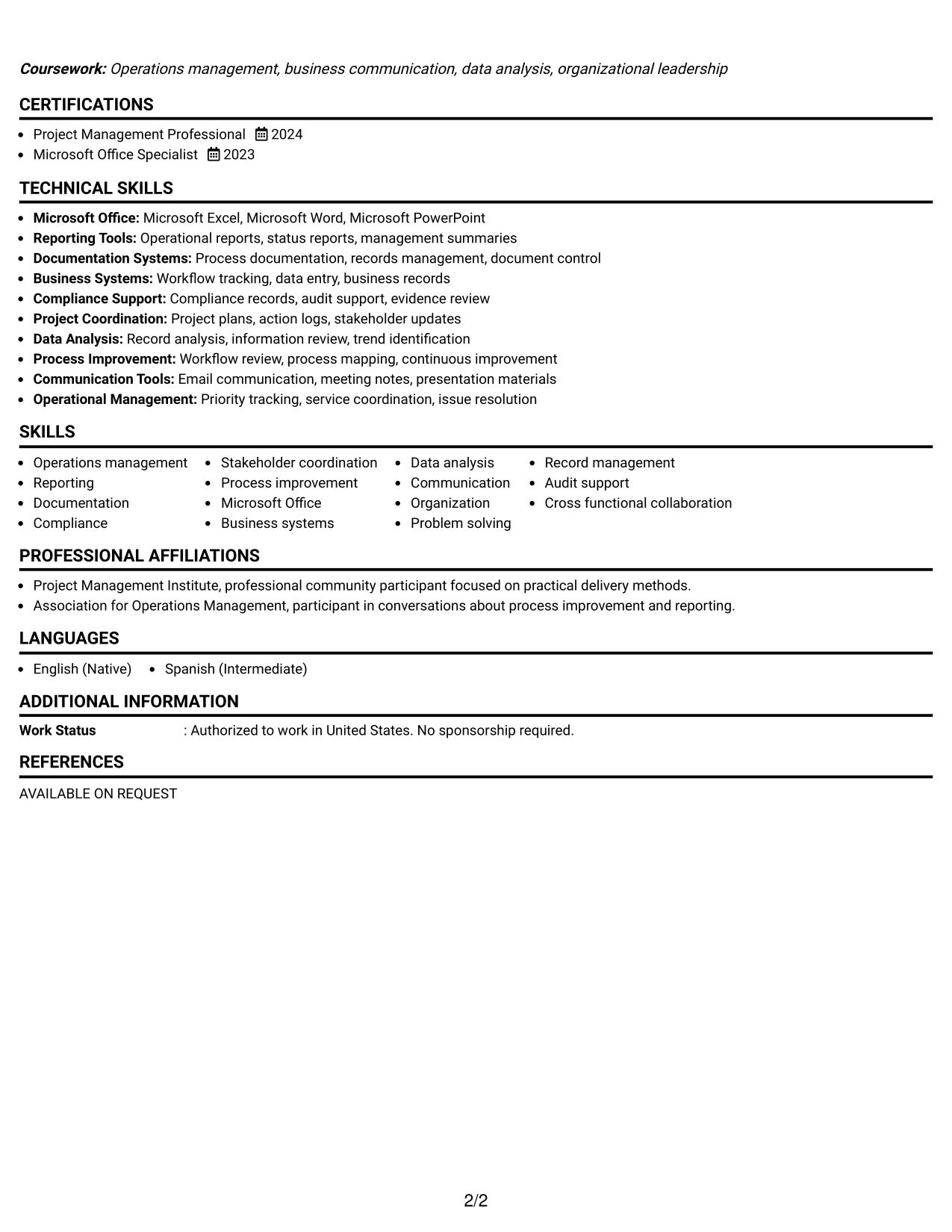 Resume Example Page 2