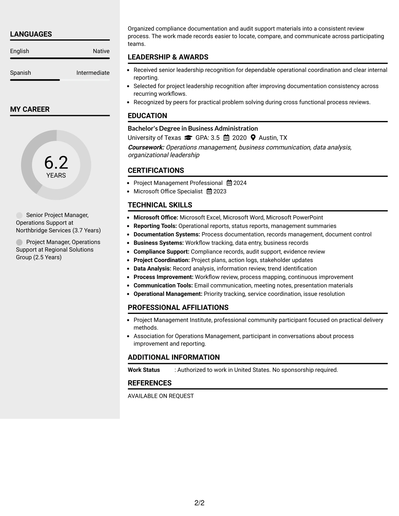 Resume Example Page 2