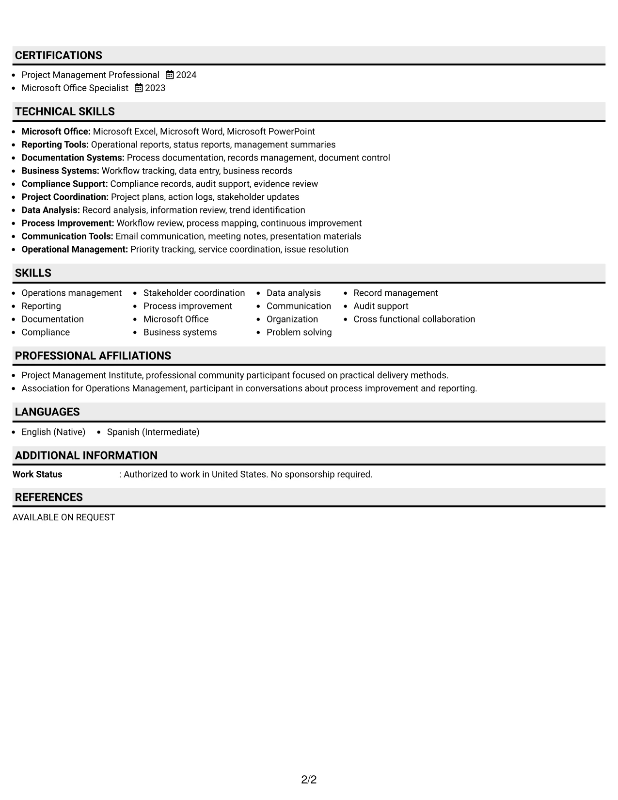 Resume Example Page 2