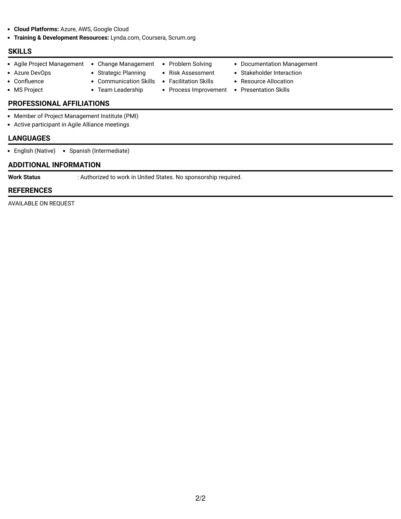 Resume Example Page 2