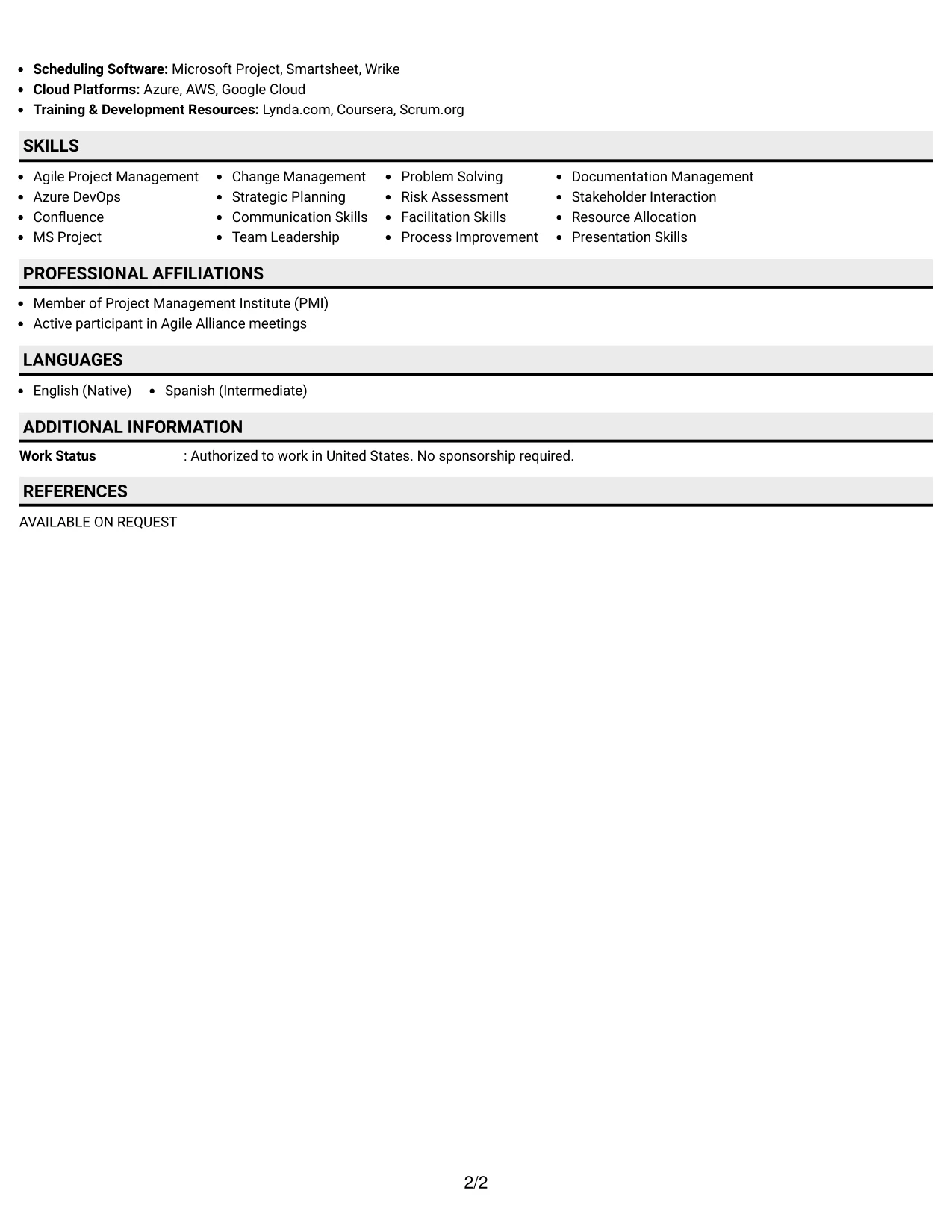 Resume Example Page 2