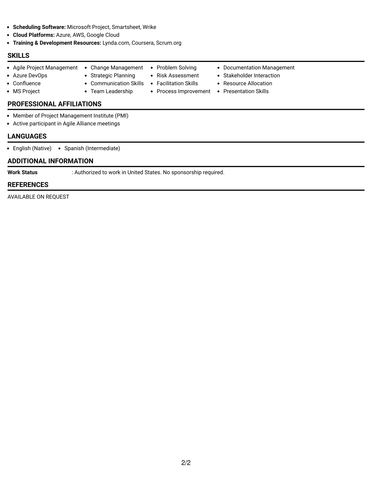 Resume Example Page 2