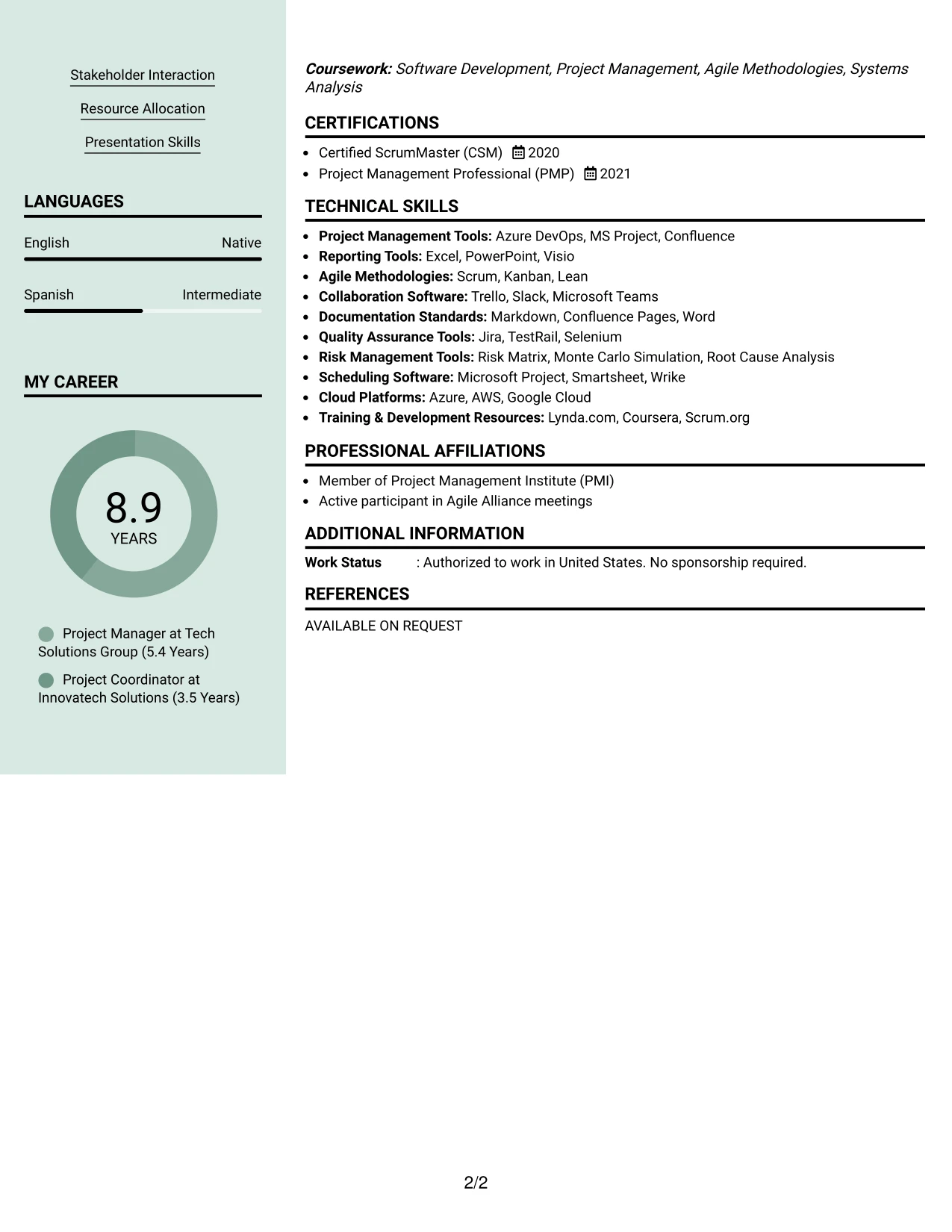 Resume Example Page 2