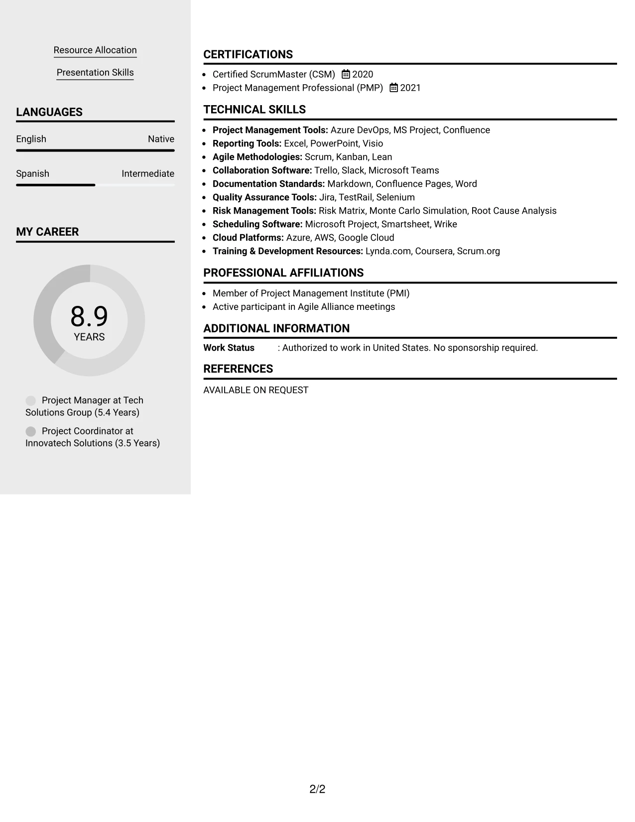 Resume Example Page 2