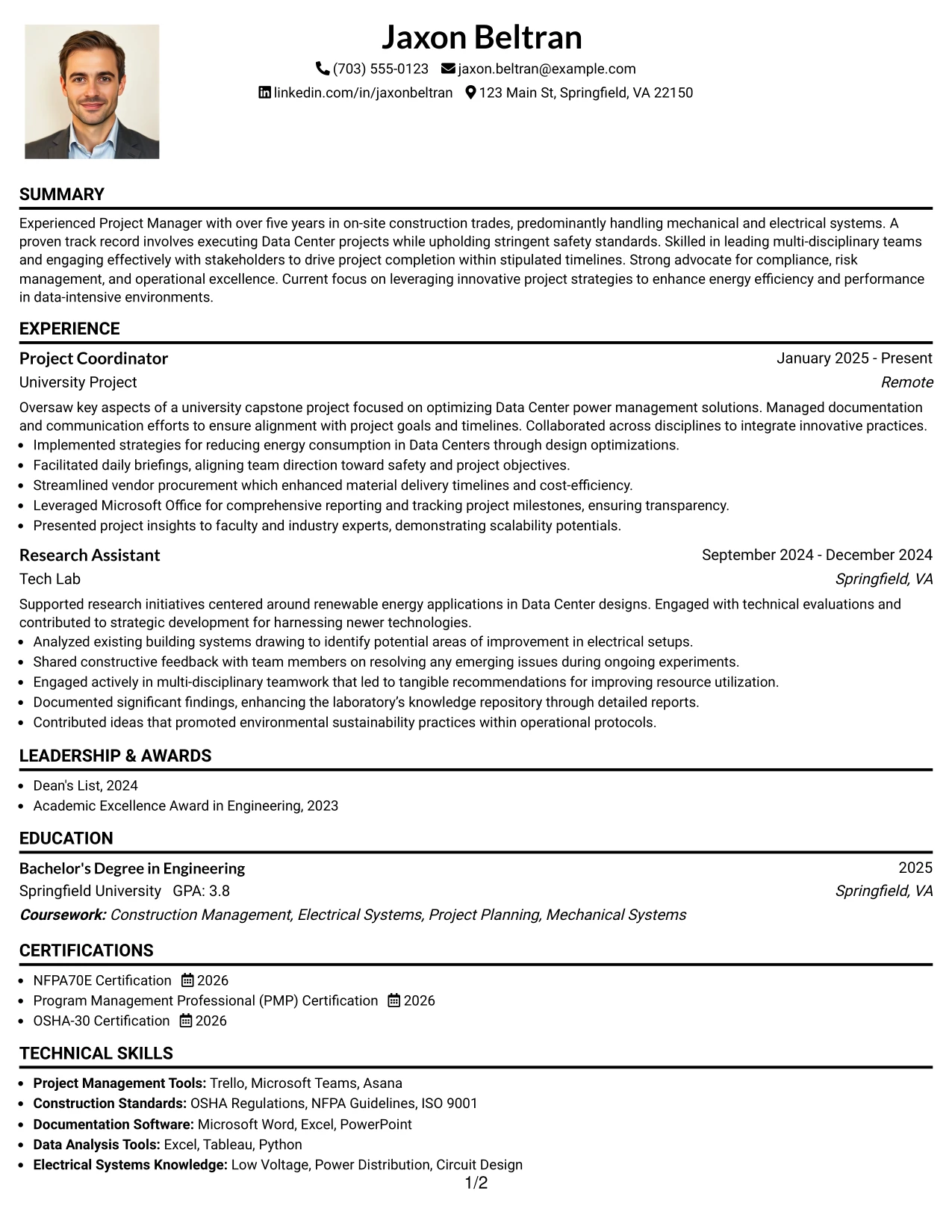 Resume Example Page 1