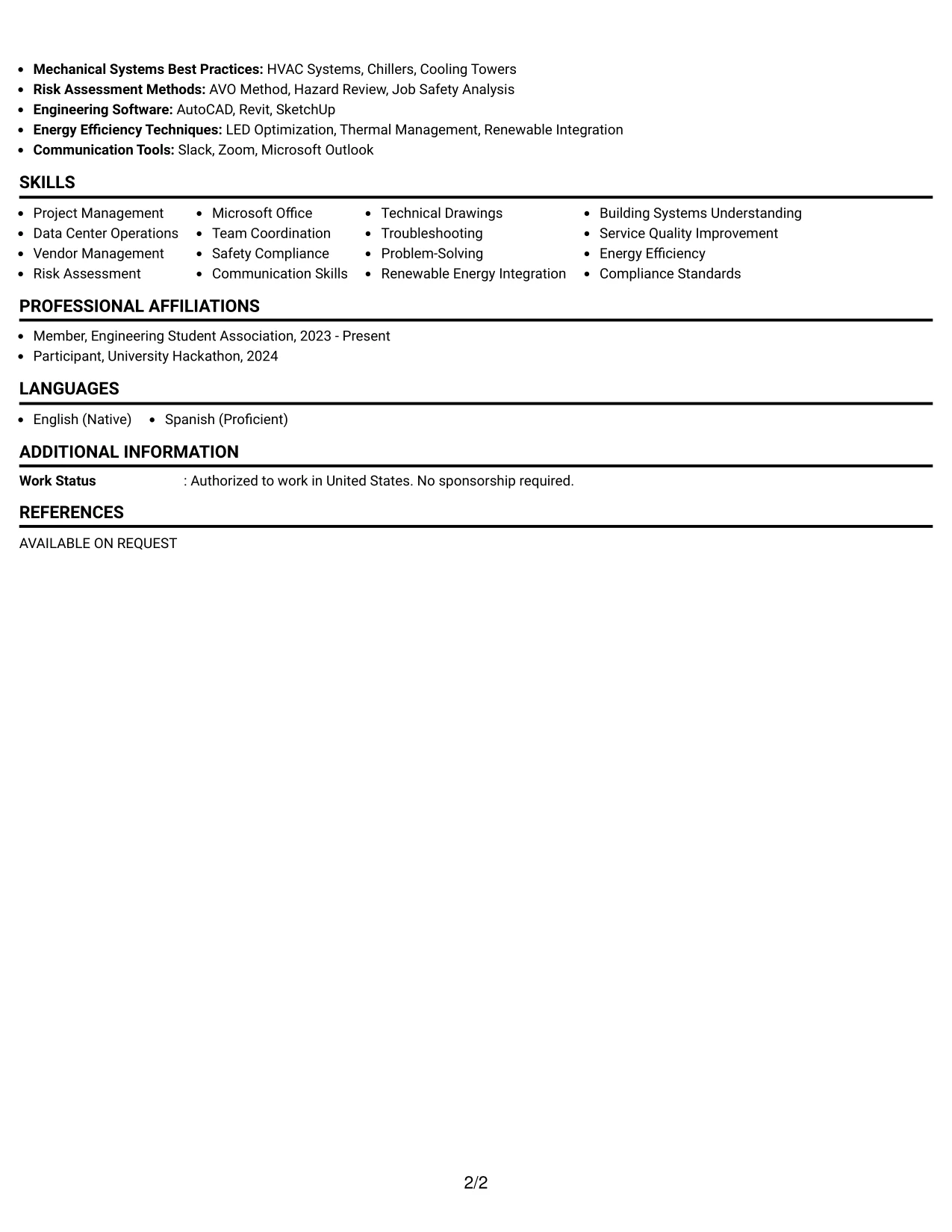 Resume Example Page 2