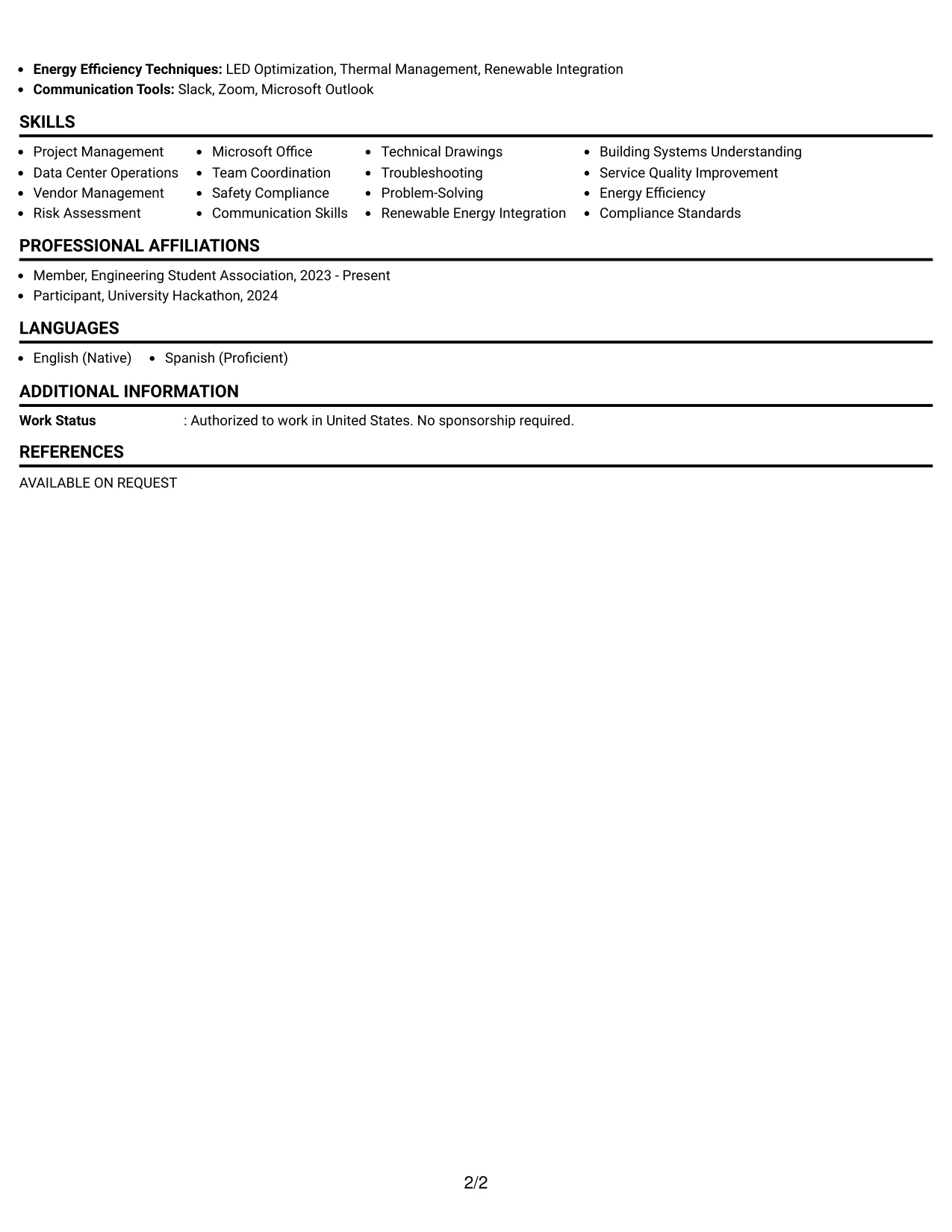 Resume Example Page 2