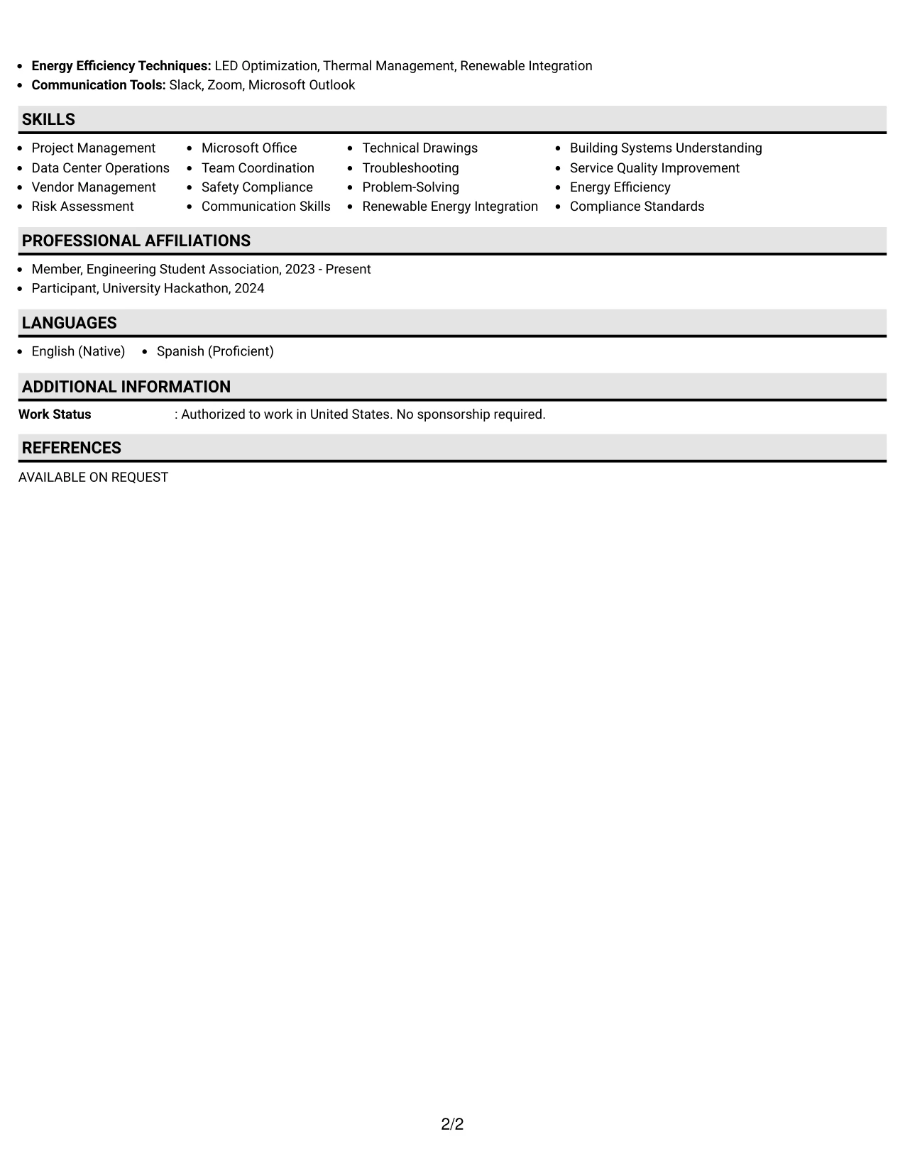 Resume Example Page 2