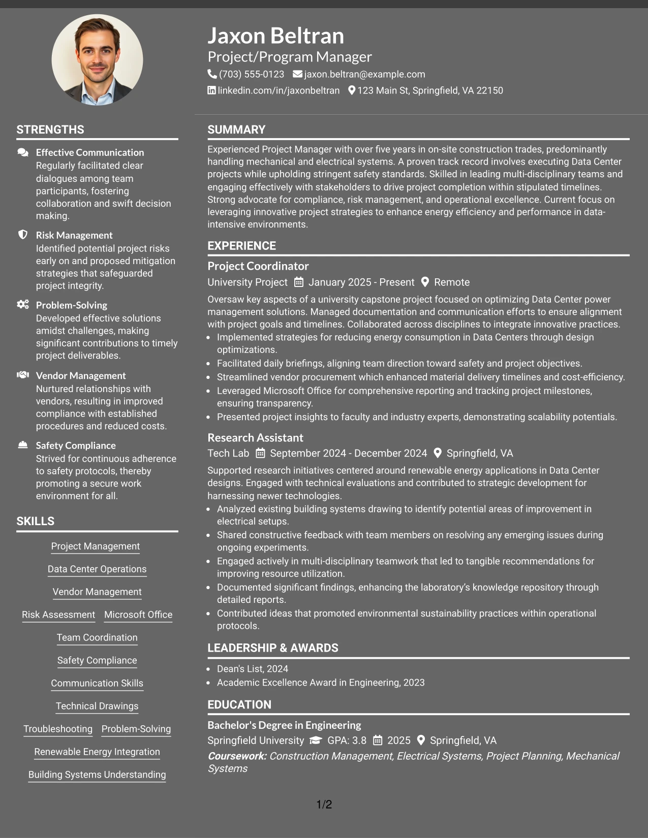Resume Example Page 1