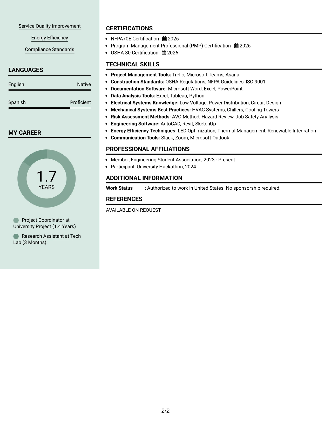 Resume Example Page 2