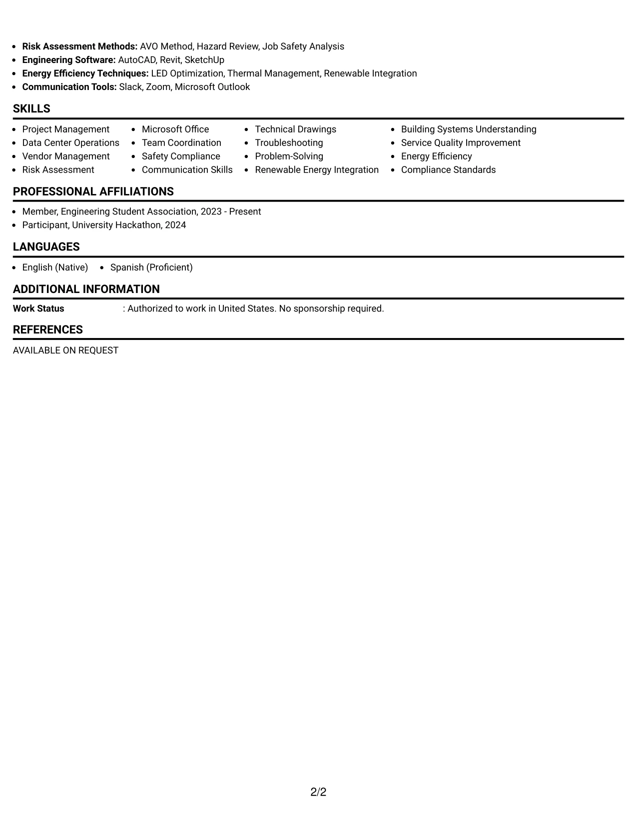 Resume Example Page 2