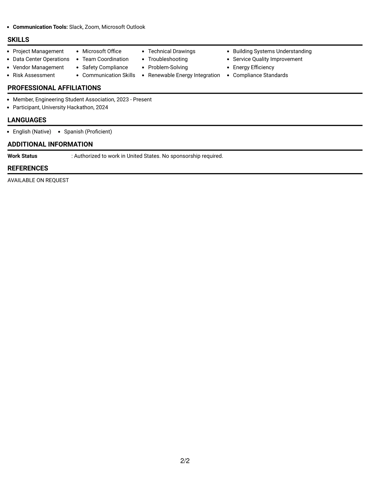Resume Example Page 2
