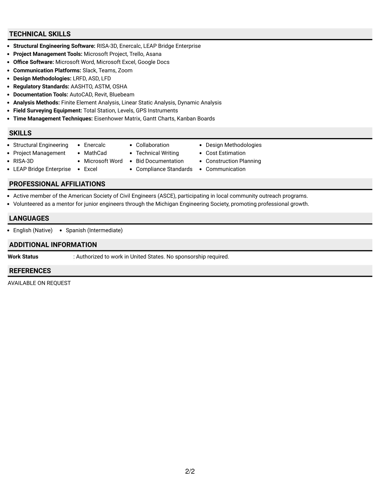 Resume Example Page 2