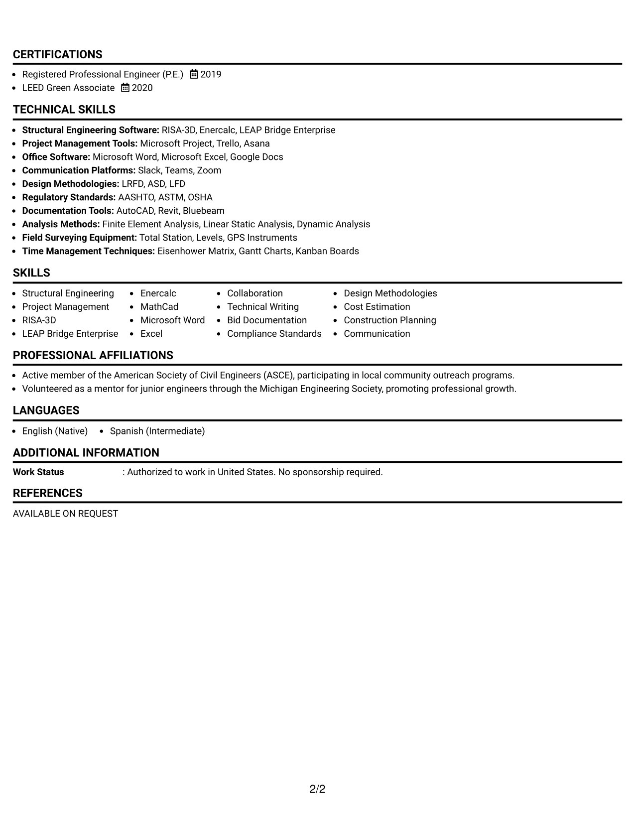 Resume Example Page 2