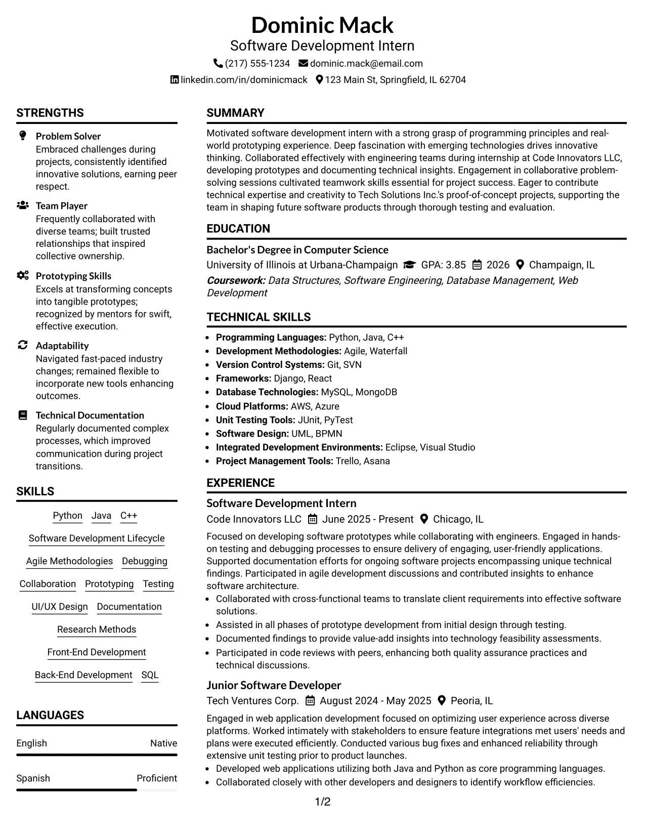 Resume Example Page 1
