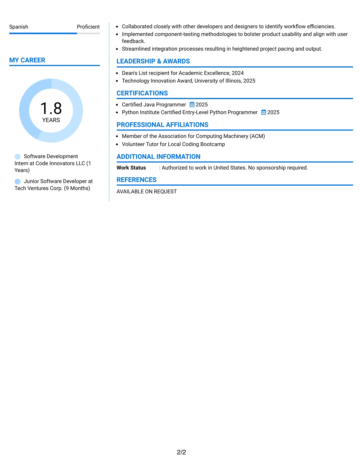 Resume Example Page 2