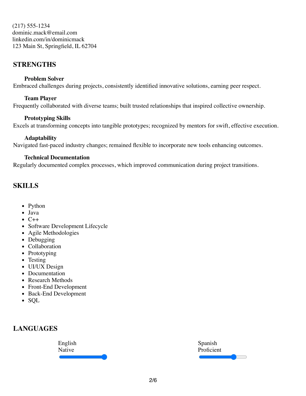 Resume Example Page 2