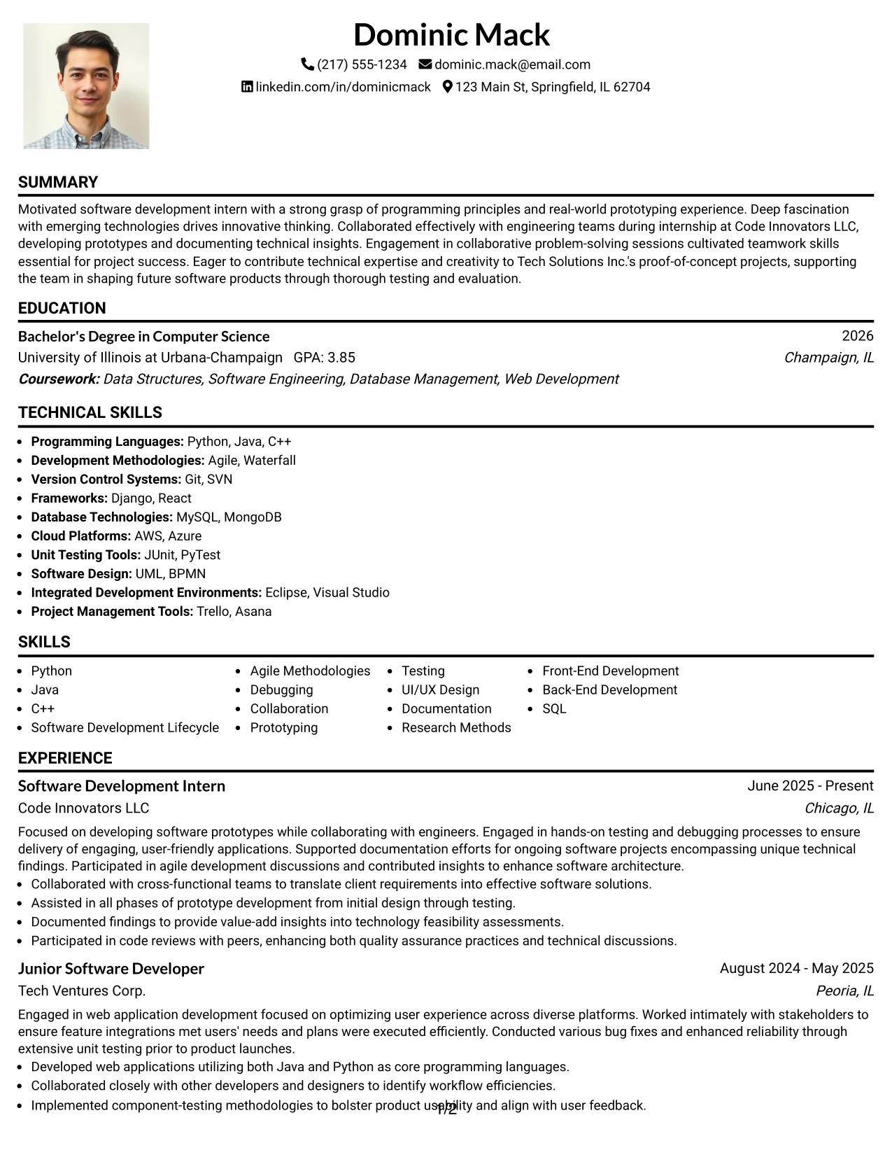 Resume Example Page 1