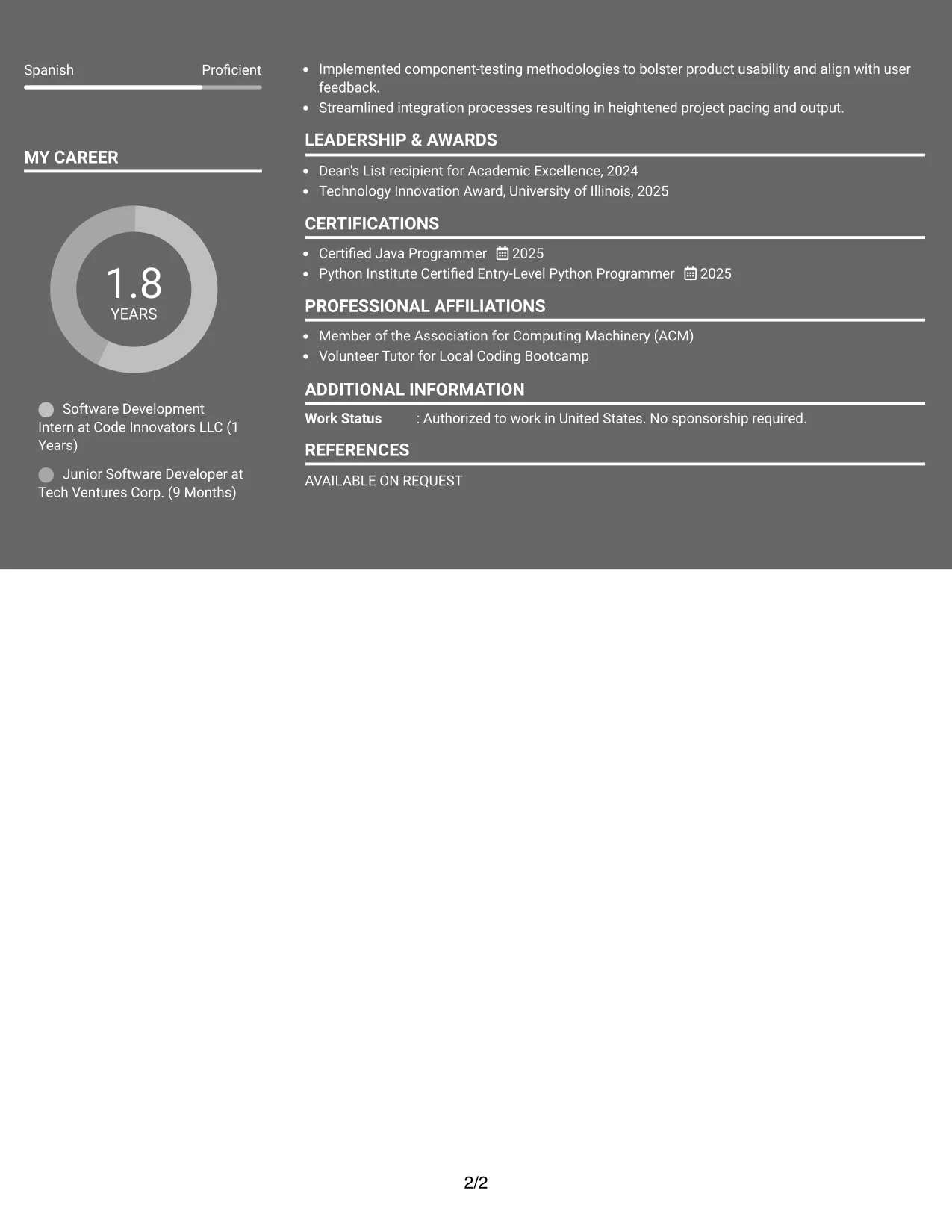 Resume Example Page 2