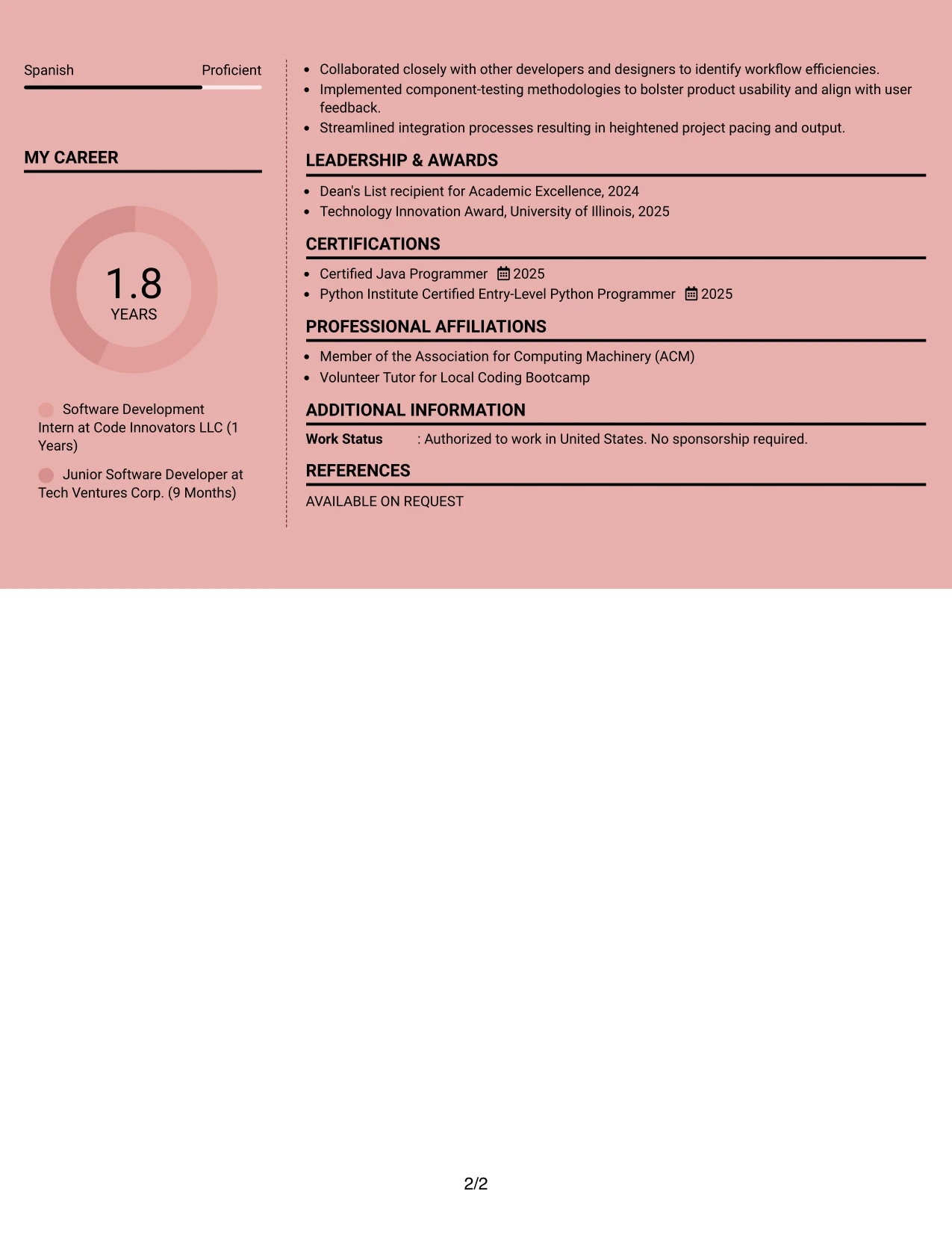 Resume Example Page 2