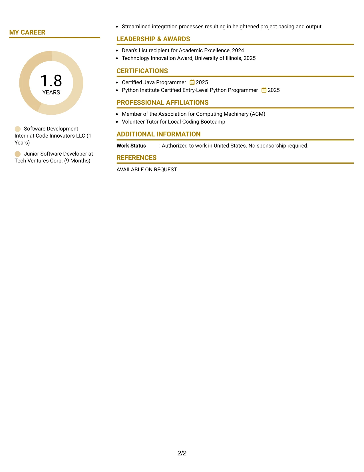 Resume Example Page 2