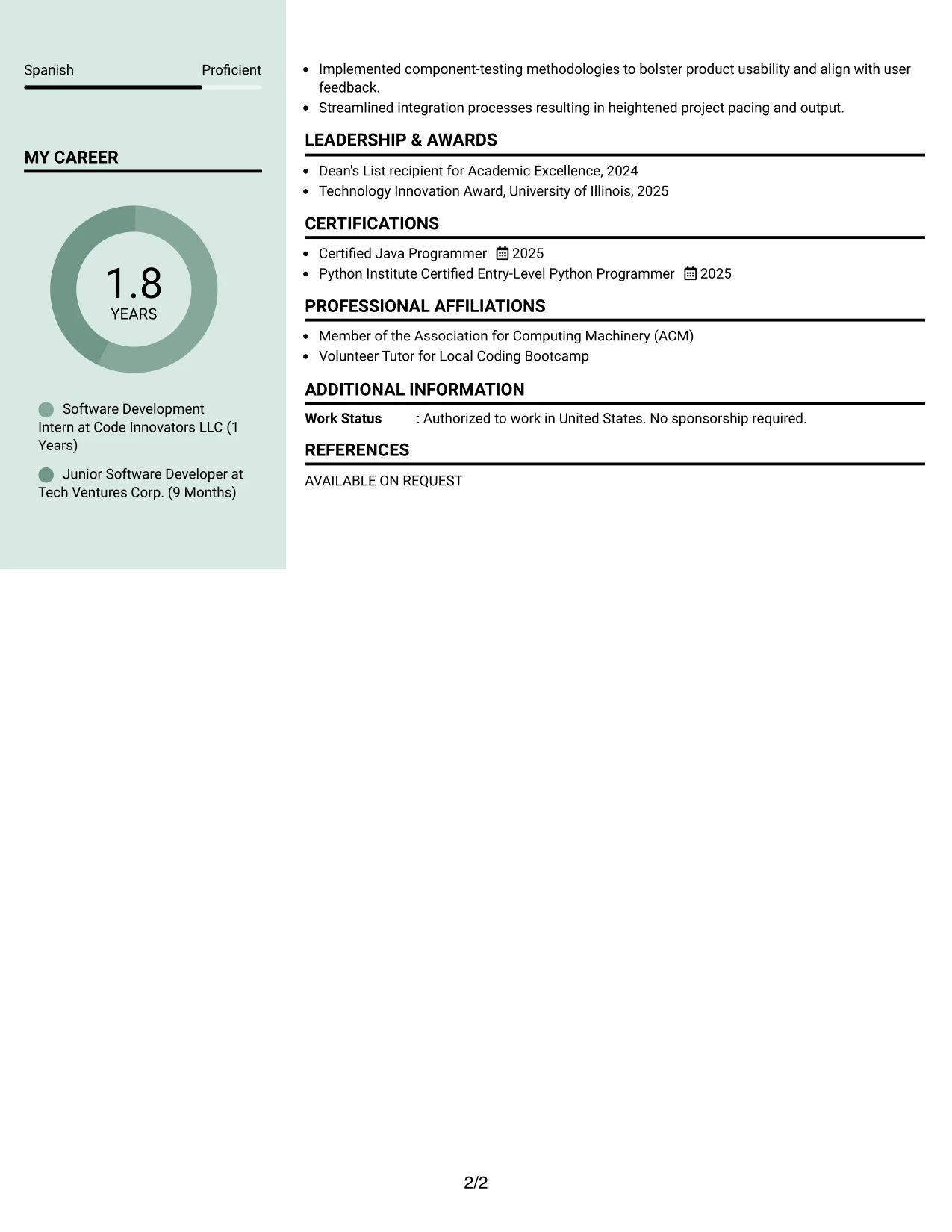 Resume Example Page 2