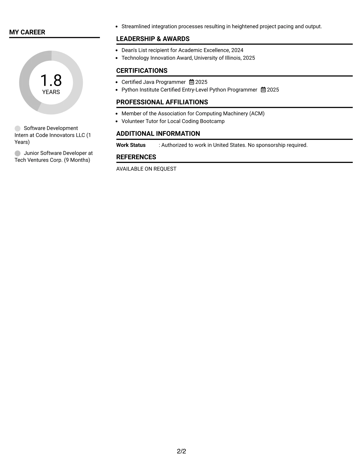 Resume Example Page 2