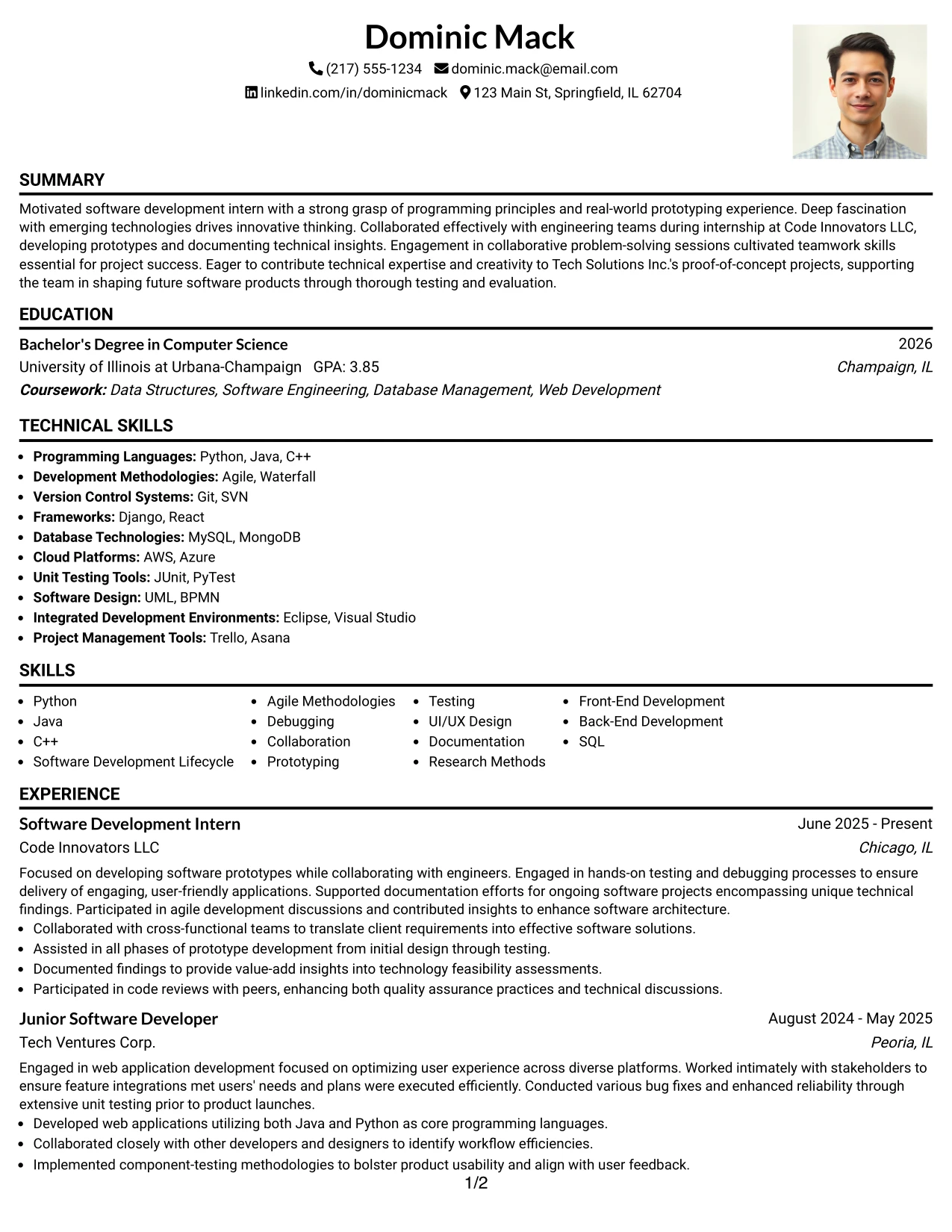 Resume Example Page 1