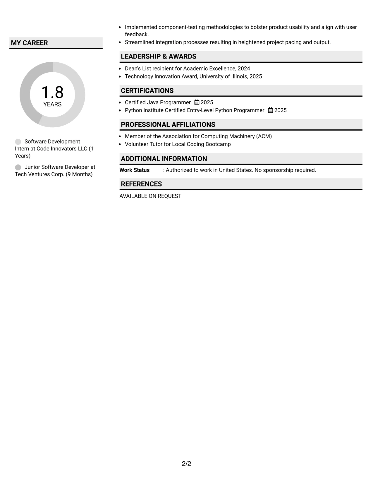 Resume Example Page 2