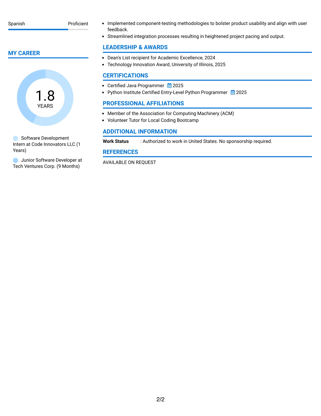 Resume Example Page 2