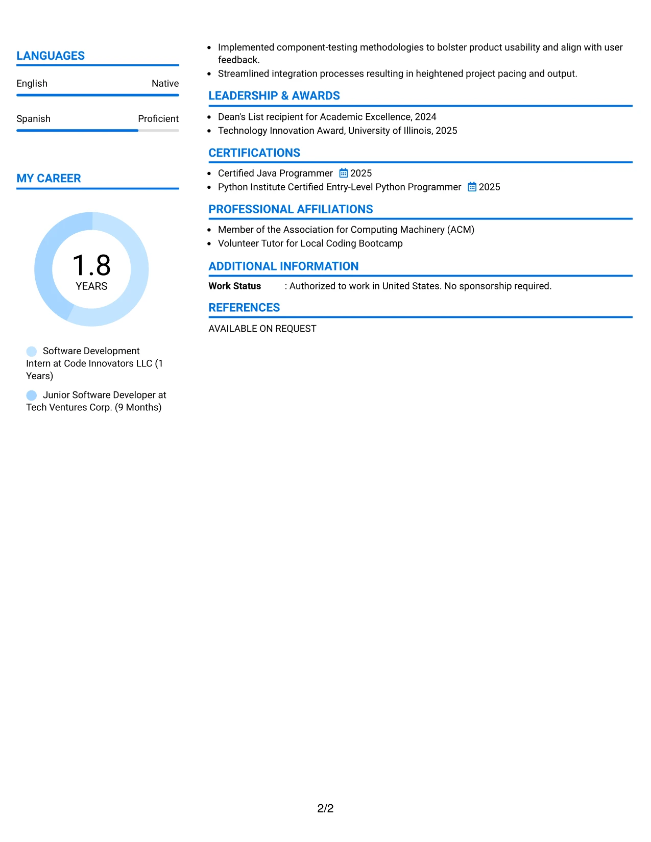 Resume Example Page 2