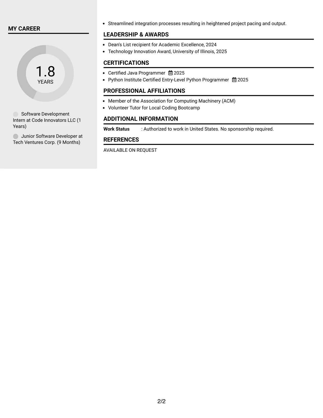 Resume Example Page 2