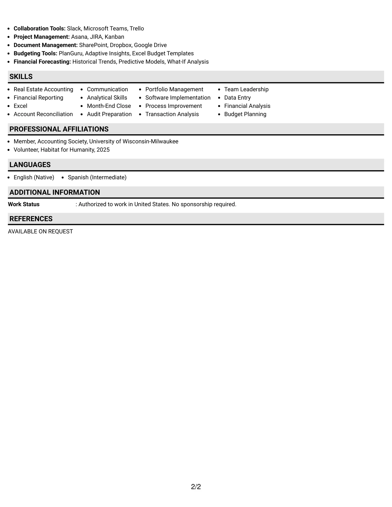 Resume Example Page 2