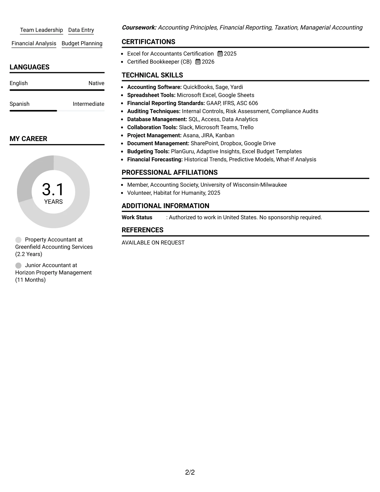 Resume Example Page 2