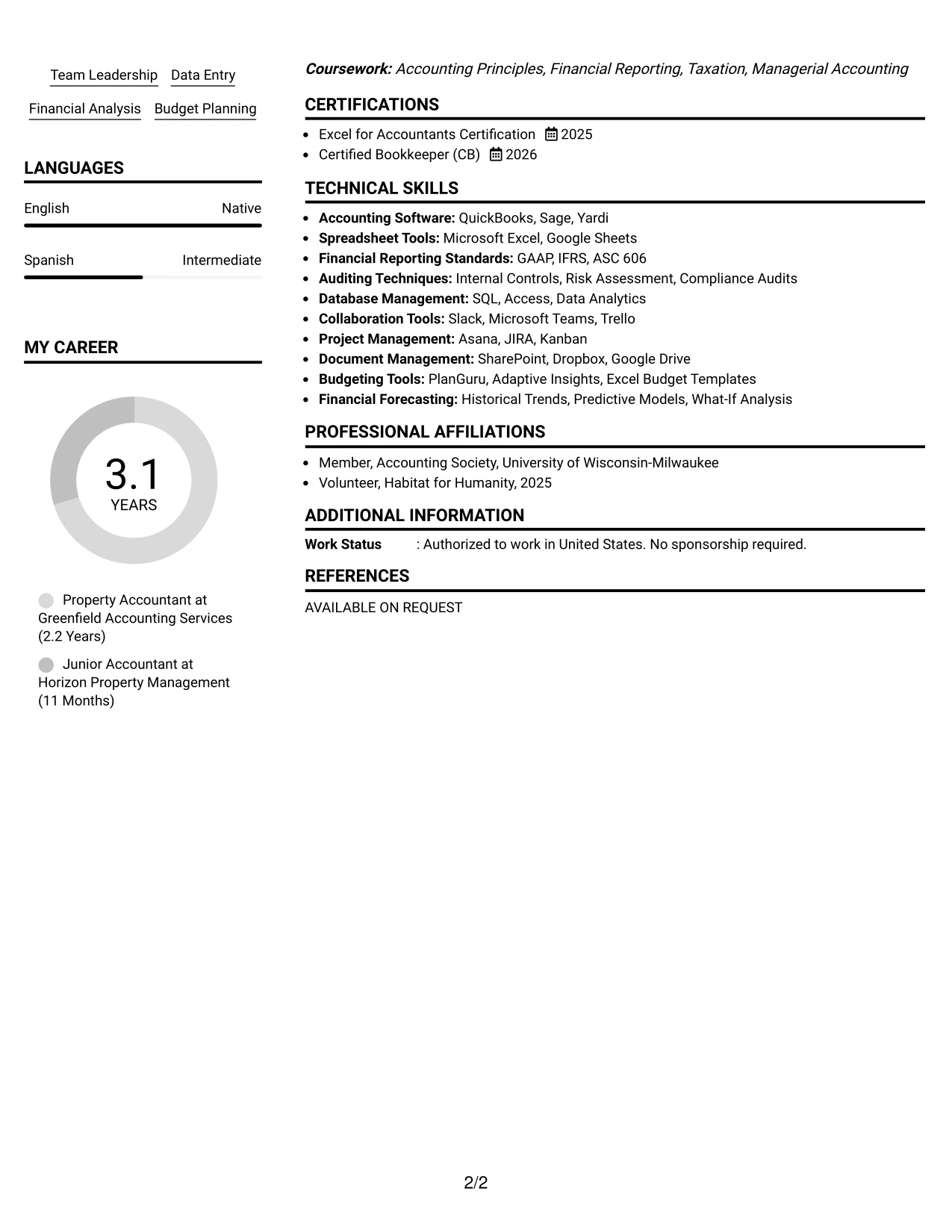Resume Example Page 2