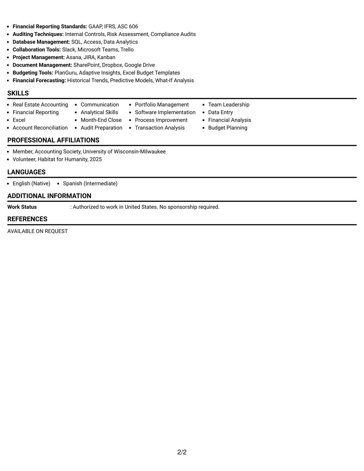 Resume Example Page 2