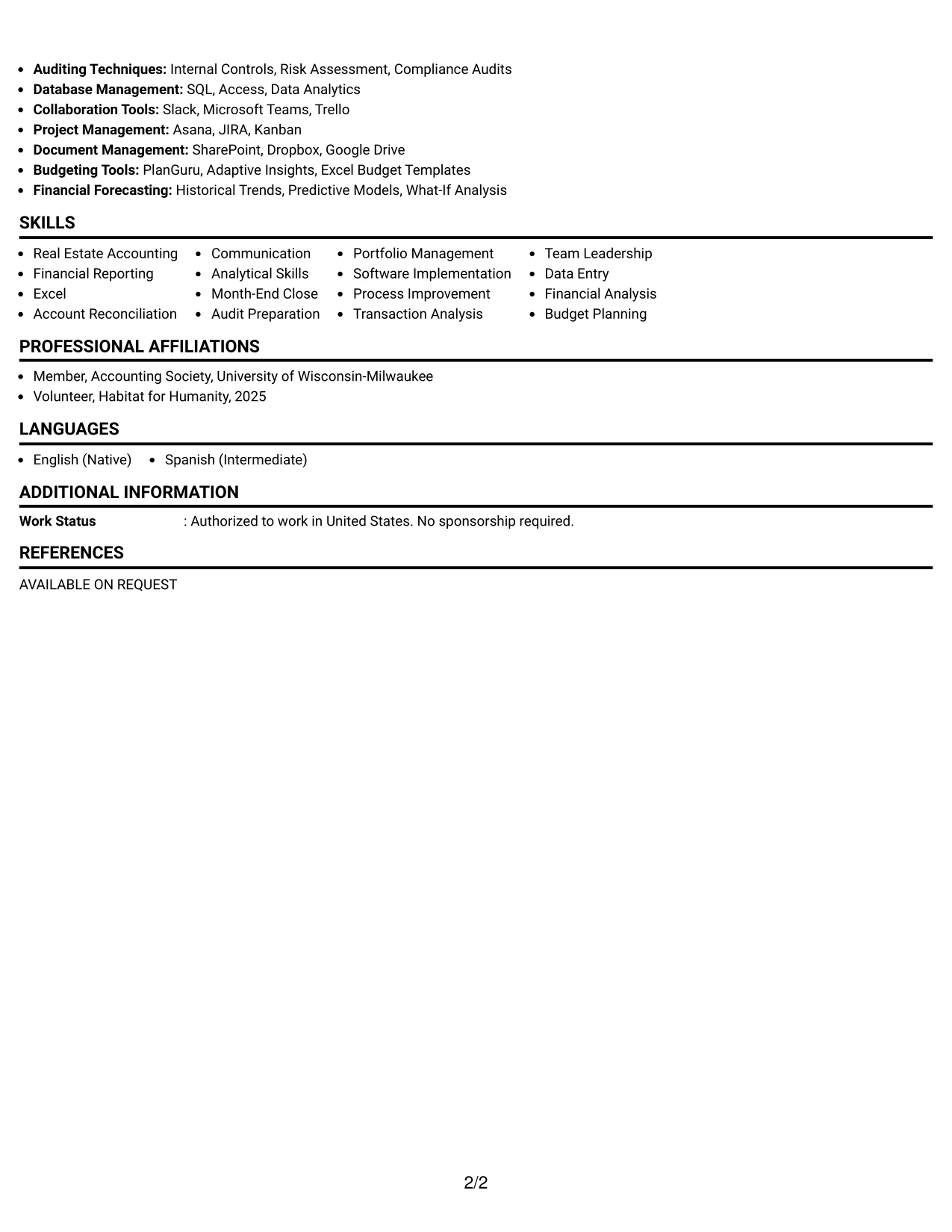 Resume Example Page 2