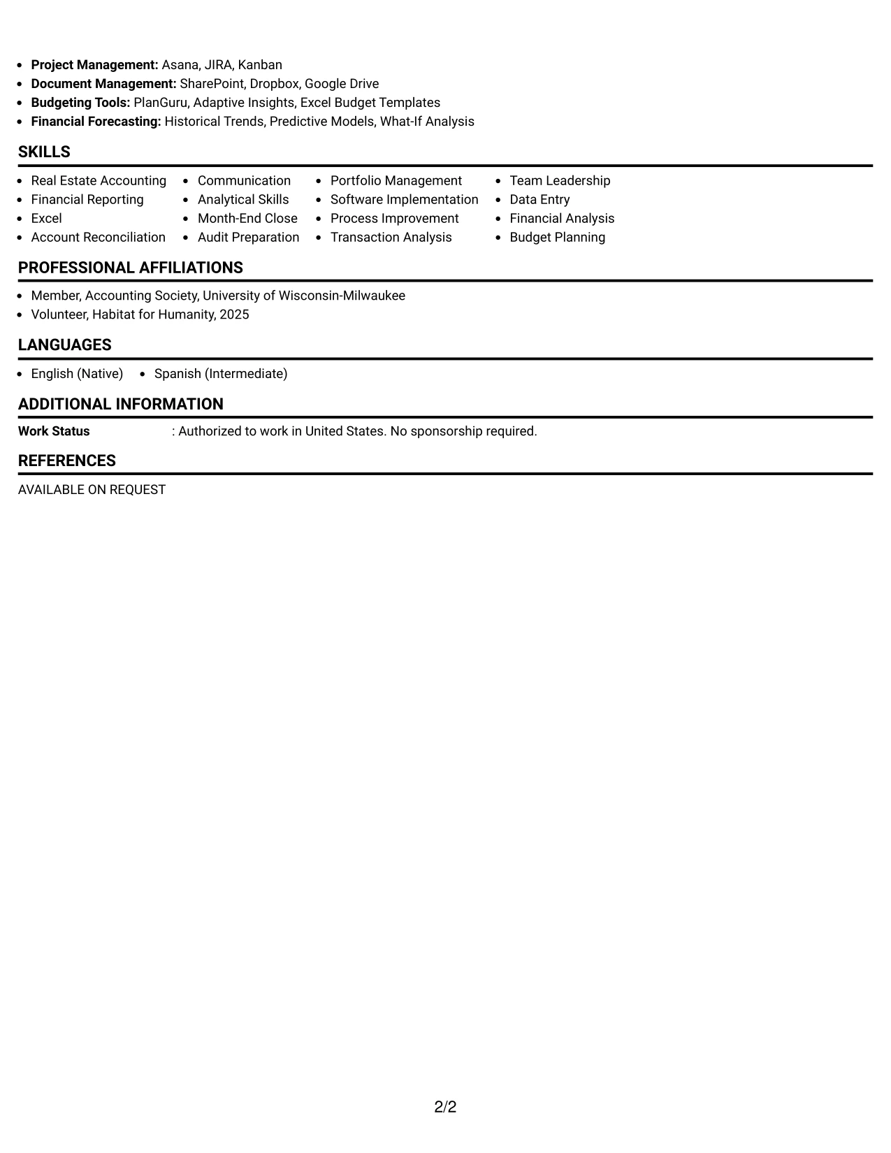 Resume Example Page 2