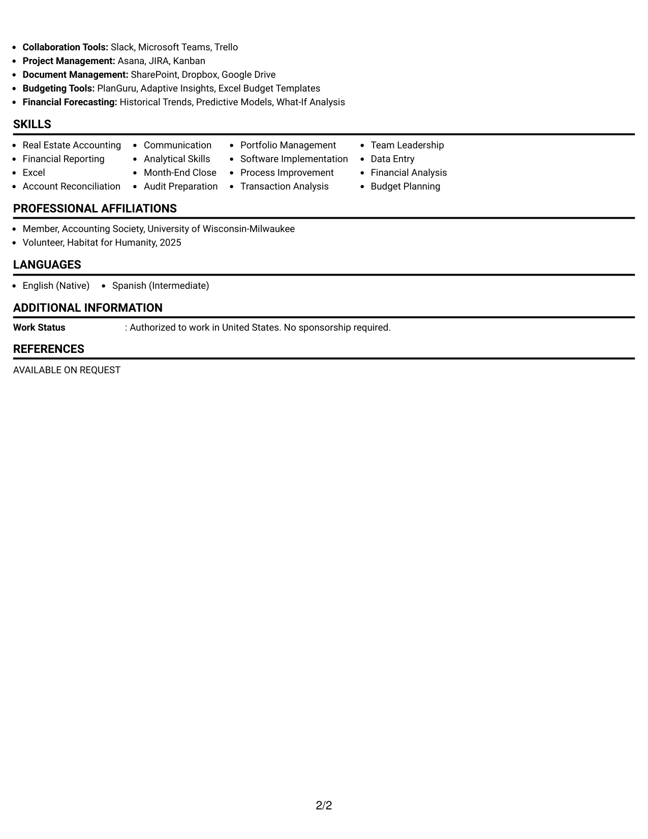 Resume Example Page 2