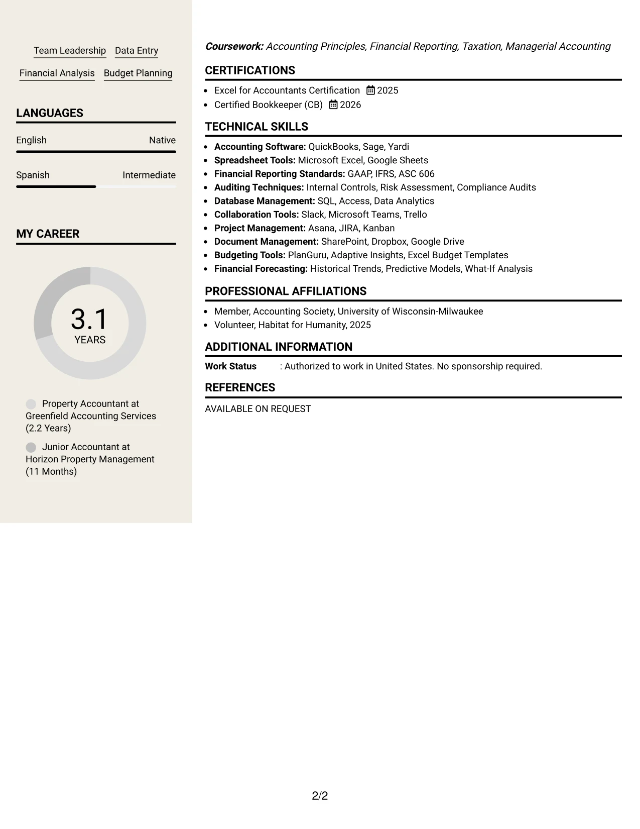Resume Example Page 2