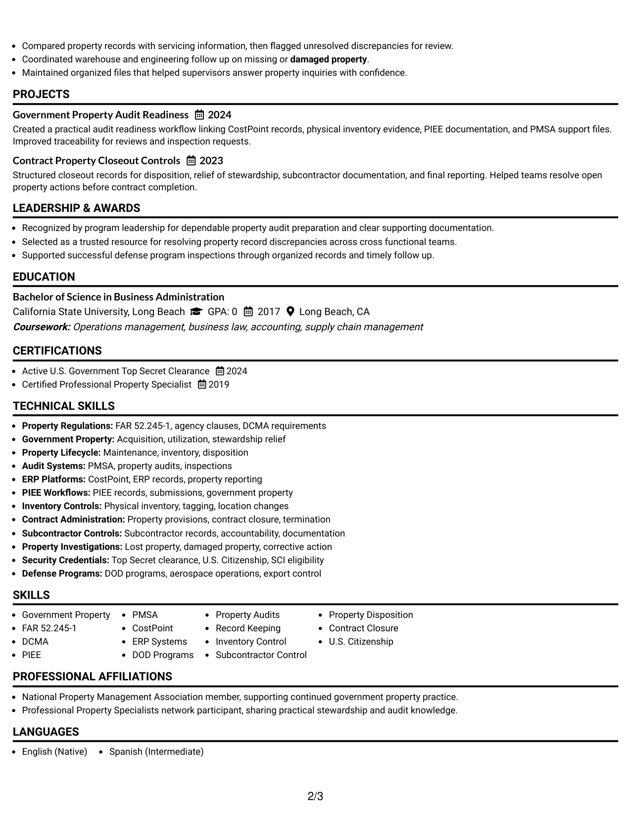 Resume Example Page 2