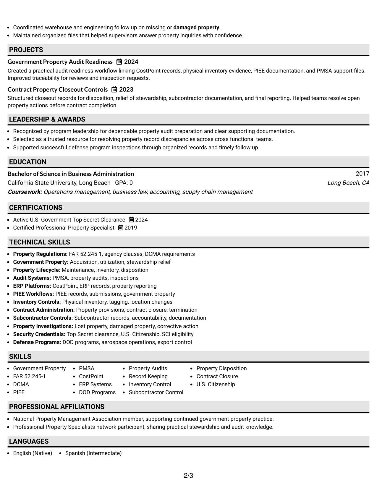 Resume Example Page 2