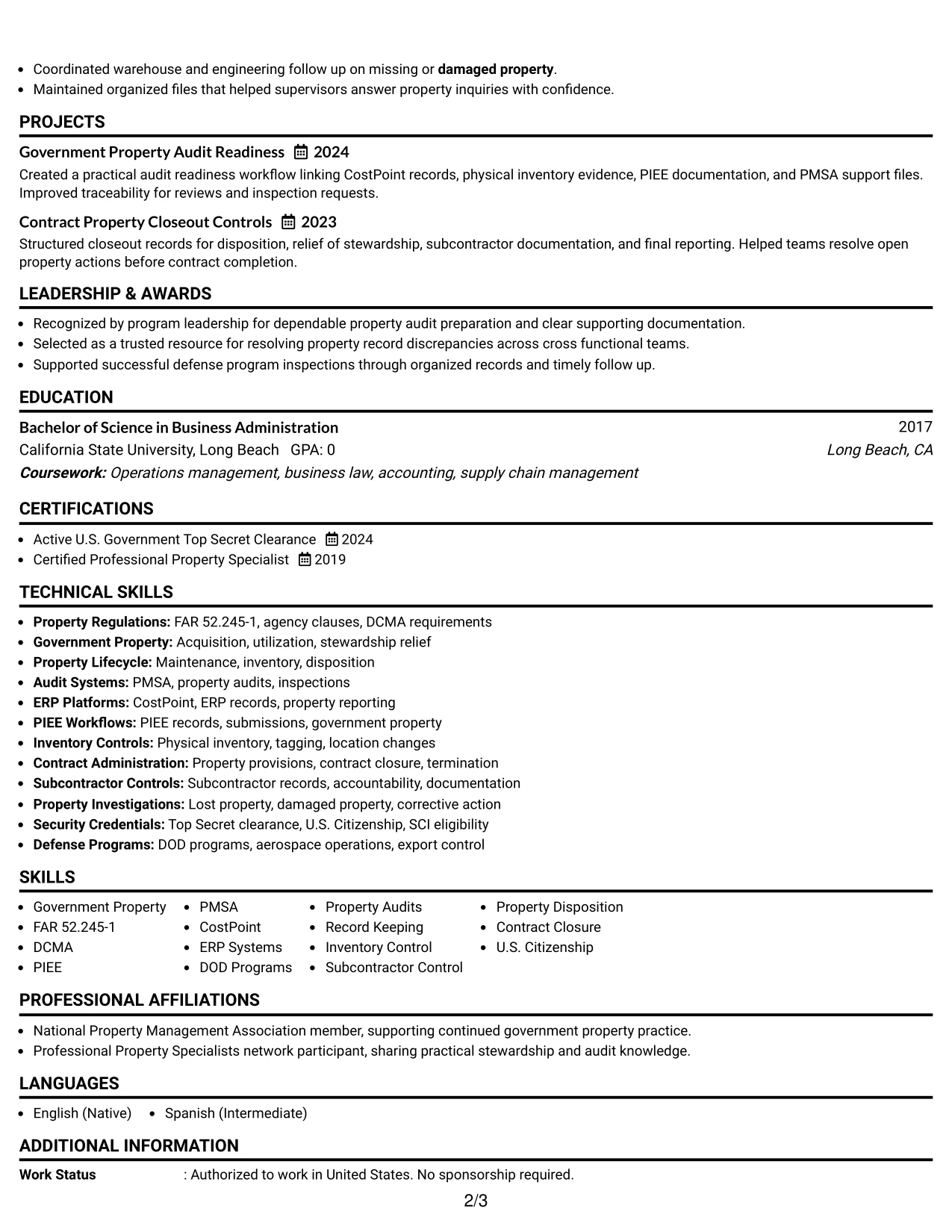 Resume Example Page 2